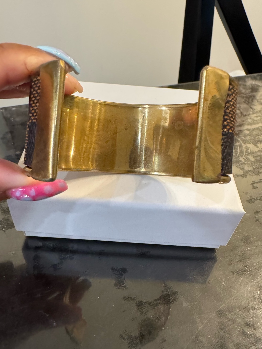 Gold-Tone Brown Checkered Cuff - Picture 2 of 3